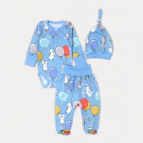 Комплект для Новорожденных Голубой с Зайками на Воздушных Шариках